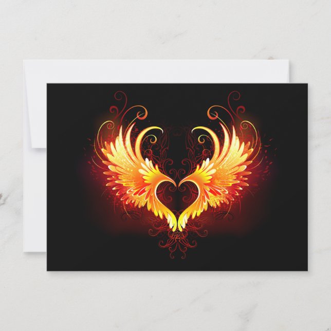 Tarjeta De Agradecimiento Corazón de Fuego Ángel con Alas (Anverso)