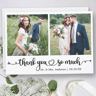Tarjeta De Agradecimiento Corazón de guión de caligrafía 2 Foto Boda