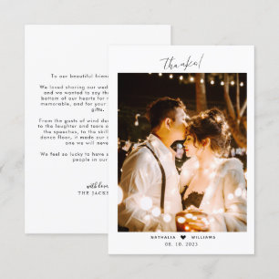 Tarjeta De Agradecimiento Corazón de guión mínimo con Boda de fotos