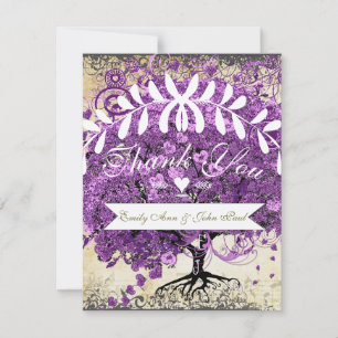 Tarjeta De Agradecimiento Corazón de hoja púrpura romántico radiante boda