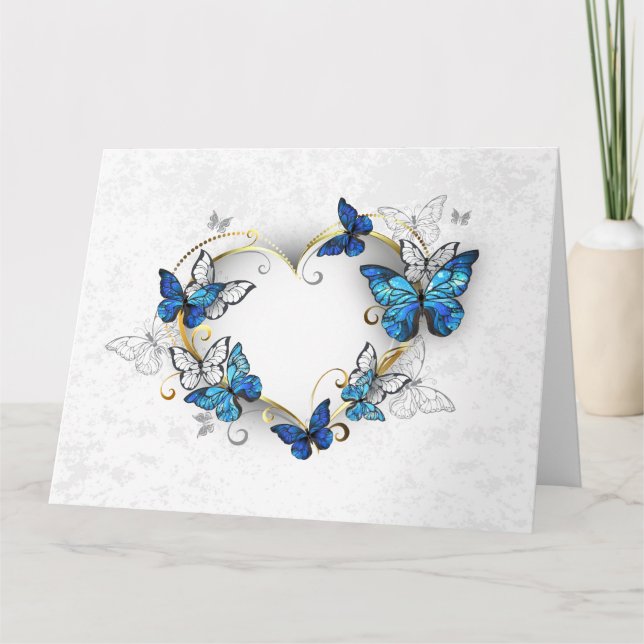 Tarjeta De Agradecimiento Corazón de joyas con mariposas Morfo (Anverso)