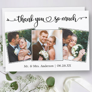 Tarjeta De Agradecimiento Corazón de letra de caligrafía 3 fotos boda