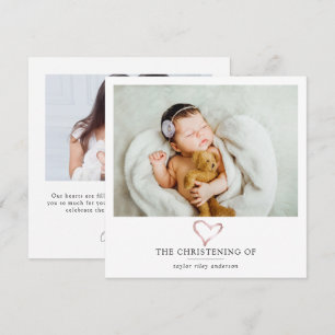 Tarjeta De Agradecimiento Corazón de papel de aluminio rosa Foto Bautizo Bau