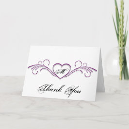 Tarjeta De Agradecimiento Corazón de plata y púrpura con monograma en pergam
