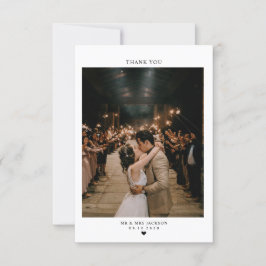 Tarjeta De Agradecimiento Corazón elegante y sencillo con Boda de fotos