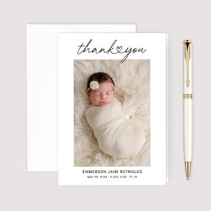 Tarjeta De Agradecimiento Corazón Escritura Recién Nacida Niña Foto Doblada