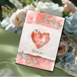 Tarjeta De Agradecimiento Corazón Floral Barroco Rubor Zapato Plano de Agrad