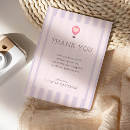 Tarjeta De Agradecimiento Corazón Globo Aerostático Pastel Morado Baby Showe