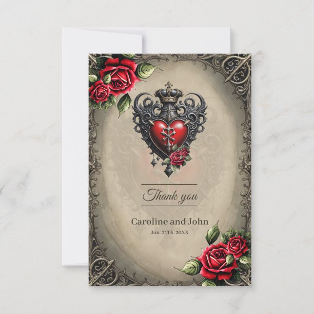 Tarjeta De Agradecimiento Corazón gótico elegante pero místico (Anverso)