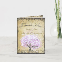Tarjeta De Agradecimiento Corazón Hoja Lila Árbol Vintage Pájaro Boda