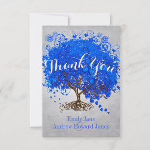 Tarjeta De Agradecimiento Corazón Hoja Real Azul Árbol Gracias Boda
