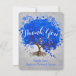 Tarjeta De Agradecimiento Corazón Hoja Real Azul Árbol Gracias Boda