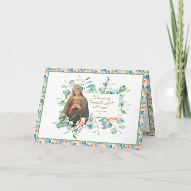 Tarjeta De Agradecimiento Corazón inmaculado religioso de María Eucalipto (Anverso)