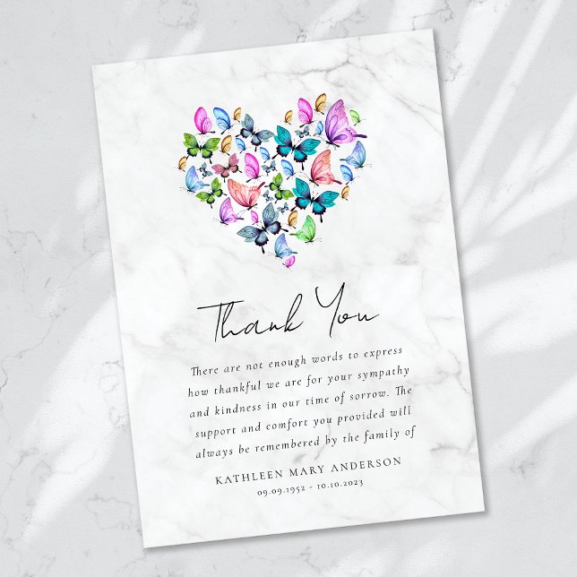 Tarjeta De Agradecimiento Corazón Mariposa Simpatía Funeral (Subido por el creador)