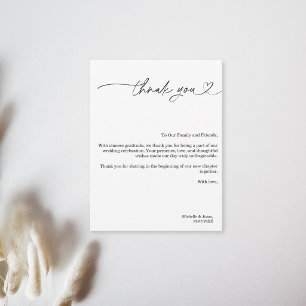 Tarjeta De Agradecimiento Corazón negro y blanco elegante simple moderno
