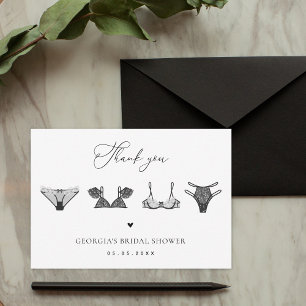 Tarjeta De Agradecimiento Corazón negro y lencería elegante ducha de novia