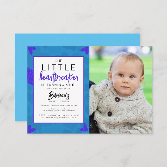 Tarjeta De Agradecimiento Corazón Niño Revoltoso Foto Fiesta de Cumpleaños G (Anverso / Reverso)