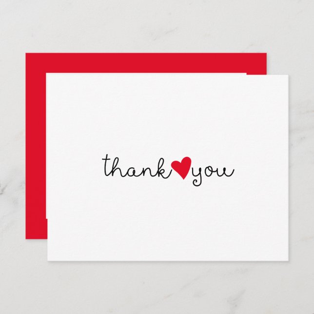 Tarjeta De Agradecimiento Corazón Rojo Brillante Gracias (Anverso / Reverso)