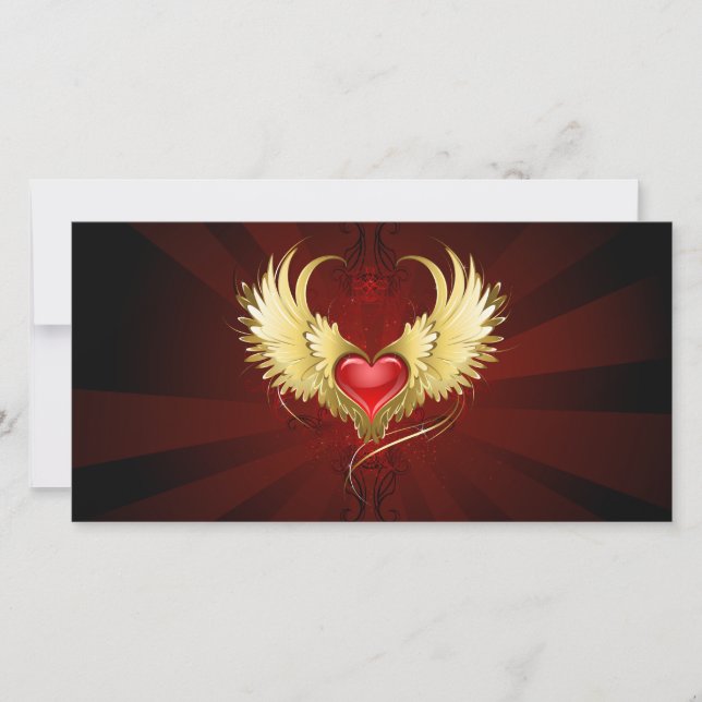 Tarjeta De Agradecimiento Corazón Rojo con Alas Doradas (Anverso)