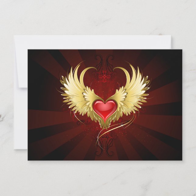 Tarjeta De Agradecimiento Corazón Rojo con Alas Doradas (Anverso)