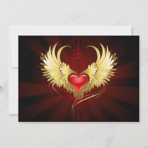 Tarjeta De Agradecimiento Corazón Rojo con Alas Doradas