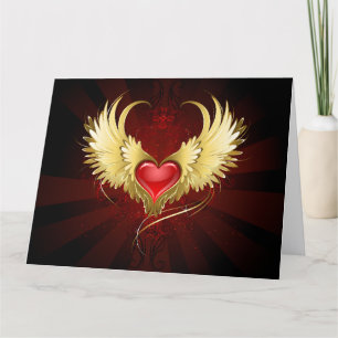 Tarjeta De Agradecimiento Corazón Rojo con Alas Doradas