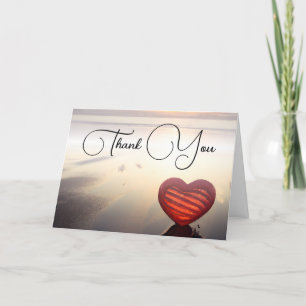 Tarjeta De Agradecimiento Corazón rojo junto al Boda oceánico