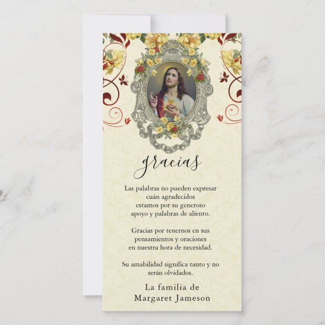 Tarjeta De Agradecimiento Corazón sagrado del funeral religioso español Jesú (Anverso)