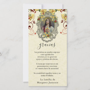 Tarjeta De Agradecimiento Corazón sagrado del funeral religioso español Jesú
