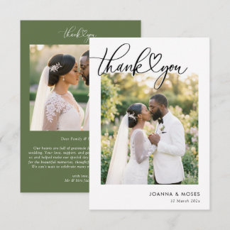 Tarjeta De Agradecimiento Corazón Script Moderno Foto Boda