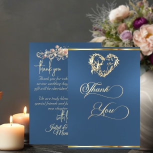 Tarjeta De Agradecimiento Corazón y Caligrafía - Azul
