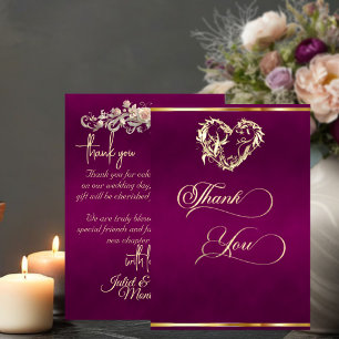 Tarjeta De Agradecimiento Corazón y Caligrafía - Ciruela