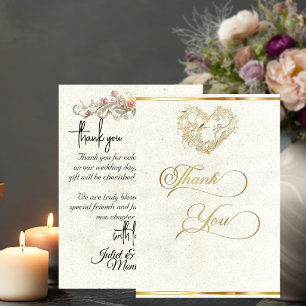 Tarjeta De Agradecimiento Corazón y Caligrafía - Crema