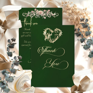 Tarjeta De Agradecimiento Corazón y Caligrafía - Esmeralda