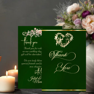Tarjeta De Agradecimiento Corazón y Caligrafía - Esmeralda