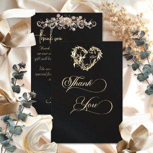 Tarjeta De Agradecimiento Corazón y Caligrafía - Negro