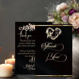 Tarjeta De Agradecimiento Corazón y Caligrafía - Negro