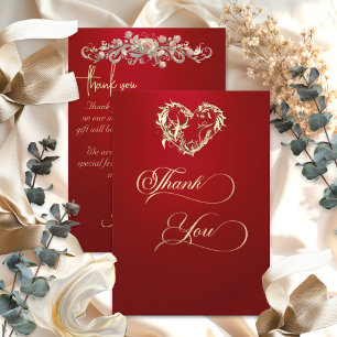 Tarjeta De Agradecimiento Corazón y Caligrafía - Rojo