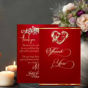 Tarjeta De Agradecimiento Corazón y Caligrafía - Rojo