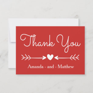 Tarjeta De Agradecimiento Corazón y Flechas Vintage Rojo y Blanco Gracias