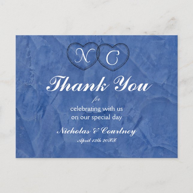 Tarjeta de agradecimiento Corazones Azules de Tosc (Anverso)