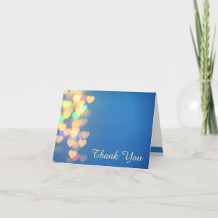 Tarjeta De Agradecimiento Corazones Brillantes sobre Azul Elegante