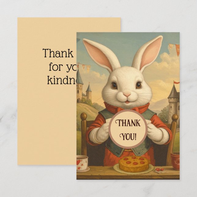 Tarjeta De Agradecimiento Corazones Caprichosos del Conejo Blanco Encantado  (Anverso / Reverso)