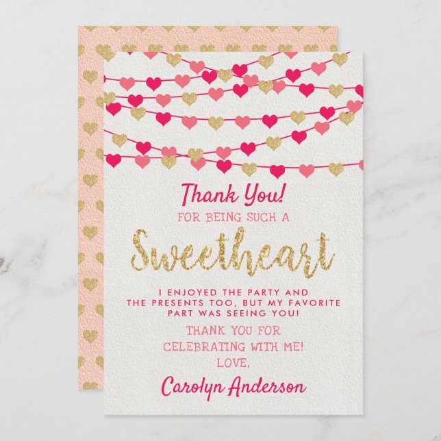 Tarjeta De Agradecimiento Corazones de amor colgantes cumpleaños pequeño amo (Anverso / Reverso)