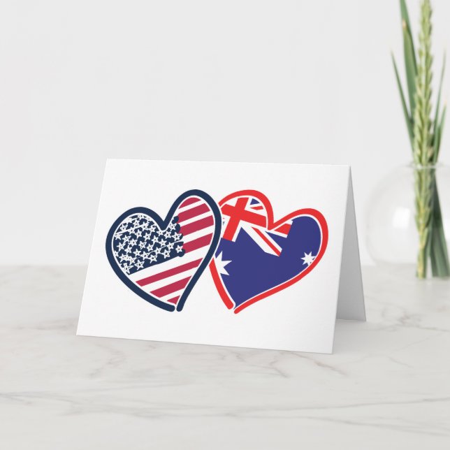 Tarjeta De Agradecimiento Corazones de bandera de Estados Unidos y Australia (Anverso)