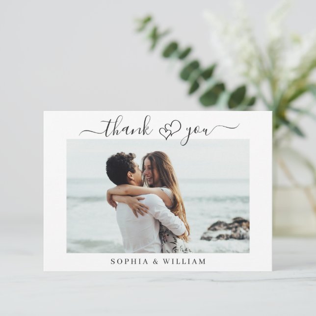 Tarjeta De Agradecimiento Corazones de boda simplemente elegantes Foto simpl (Anverso de pie)