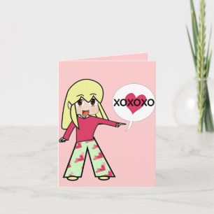 Tarjeta De Agradecimiento Corazones de Chibi San Valentín Gracias XOXOXO