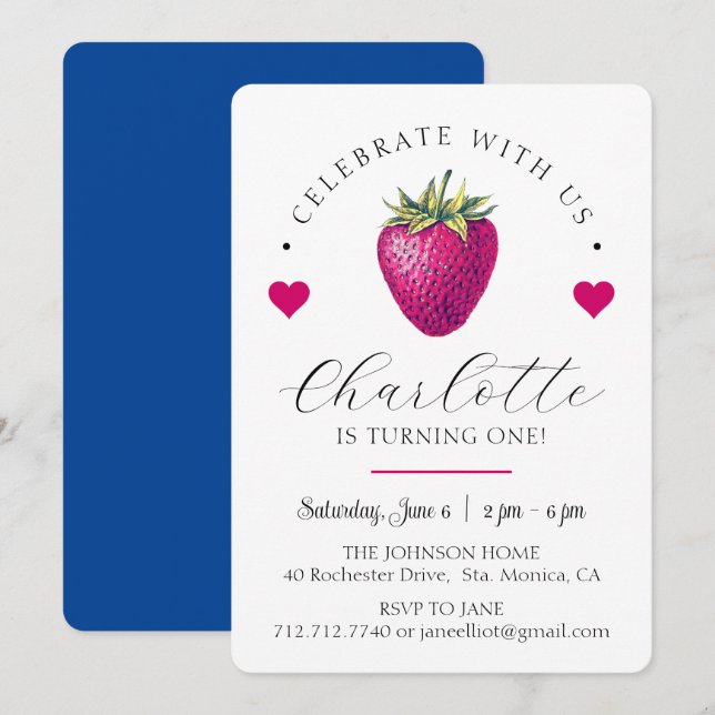 Tarjeta De Agradecimiento Corazones de fresa Chica de cumpleaños blanco (Anverso / Reverso)