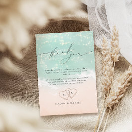 Tarjeta De Agradecimiento Corazones De Guión Modernos En La Boda De Playa De