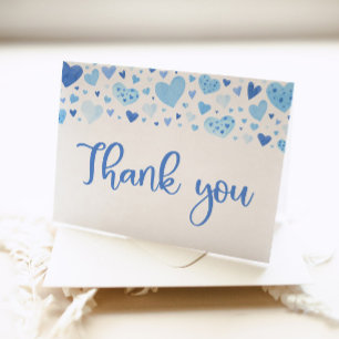 Tarjeta De Agradecimiento Corazones de Niño Azul Acuarela San Valentín Dulzu